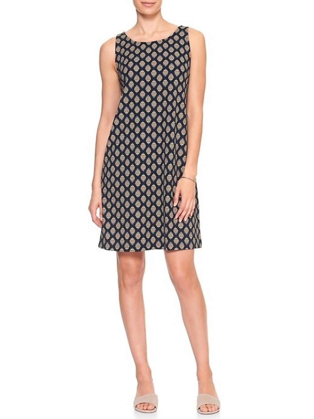 Banana Republic Shift Dress Navy Medallion Print Sleeveless Keyhole Small